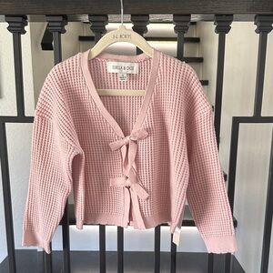 Isobella & Chloe Pale Pink Waffle-Knit Bow-Tie Cardigan
